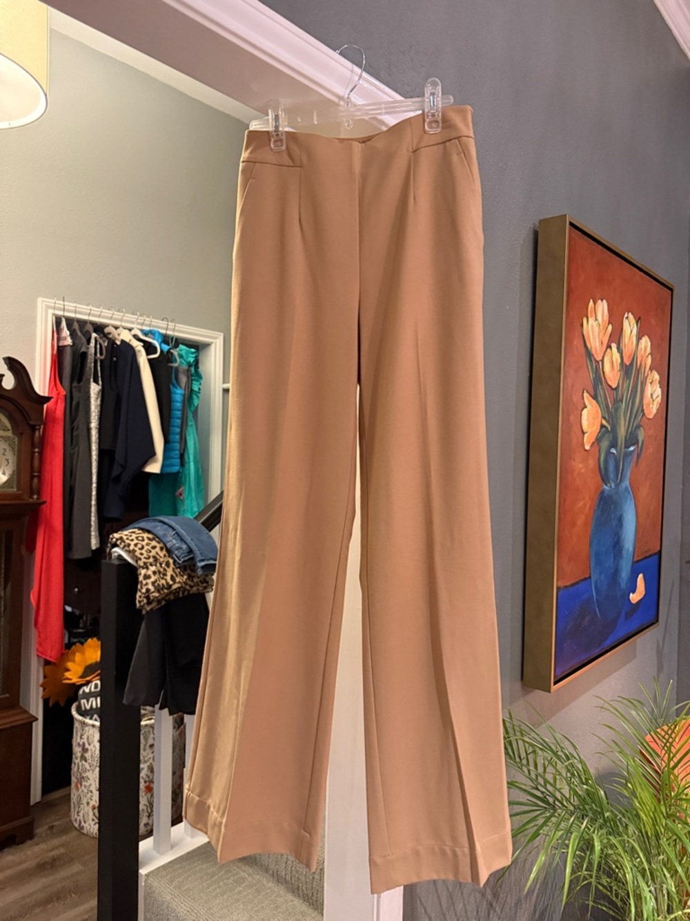 Jennifer Lopez Tan Wide-Leg Dress Pants